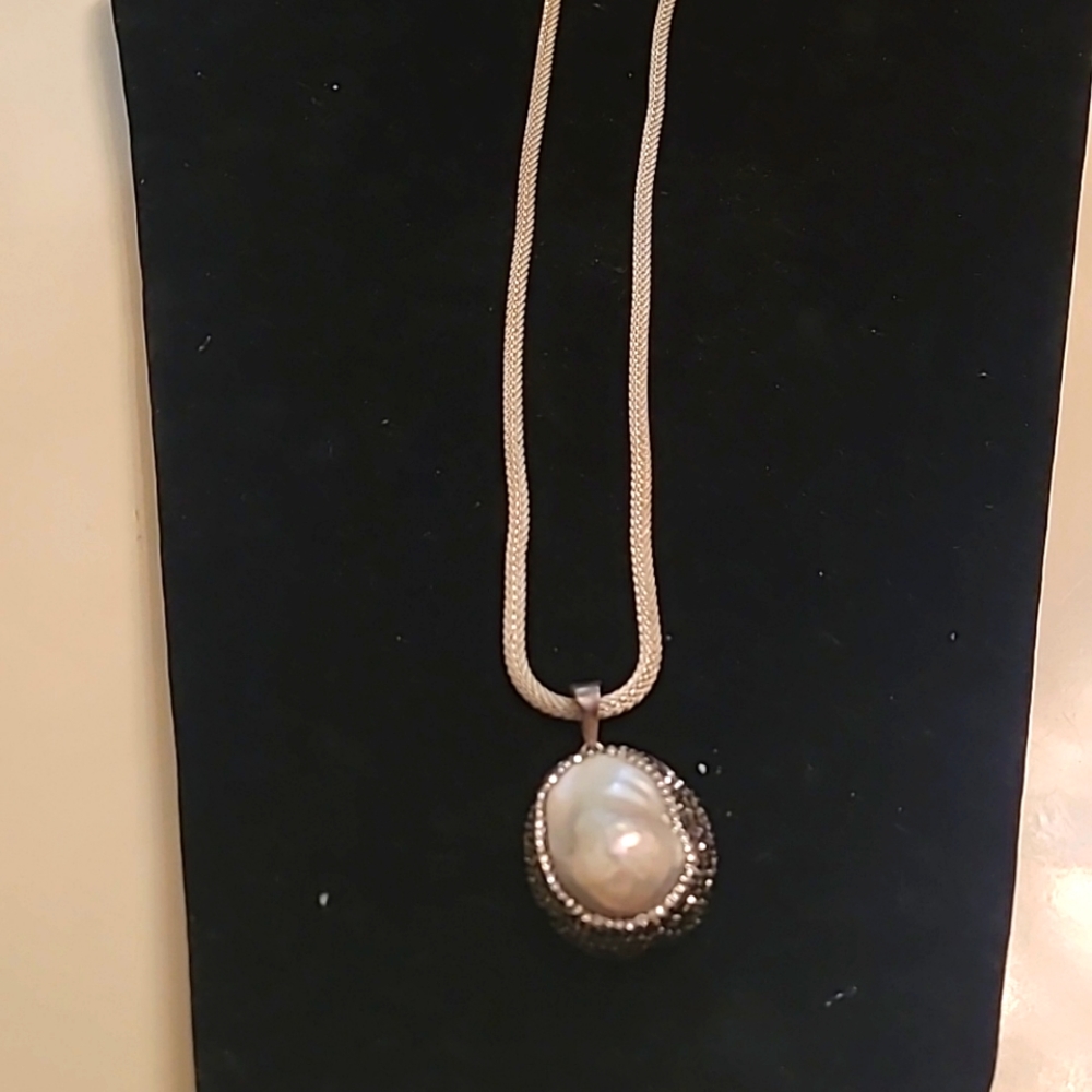 Silver Rope Chain with Pearl Pendant - Picture 2 of 4